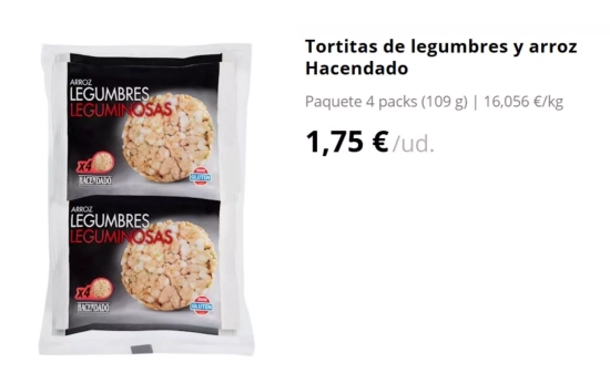 Tortitas de legumbres y arroz Hacendado Paquete 4 packs/ MERCADONA Tortitas de legumbres y arroz Hacendado Paquete 4 packs/ MERCADONA