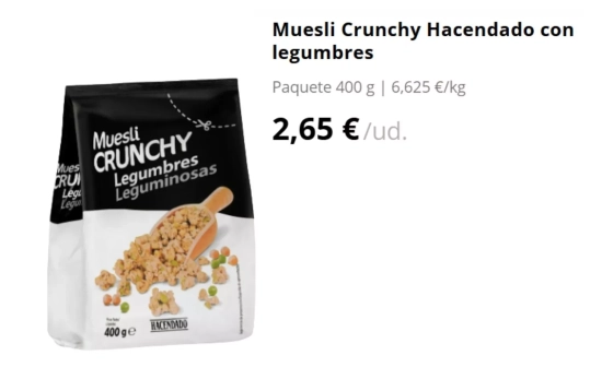 Muesli Crunchy Hacendado con legumbres/ MERCADONA Muesli Crunchy Hacendado con legumbres/ MERCADONA