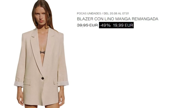 BLAZER CON LINO MANGA REMANGADA/ ZARA