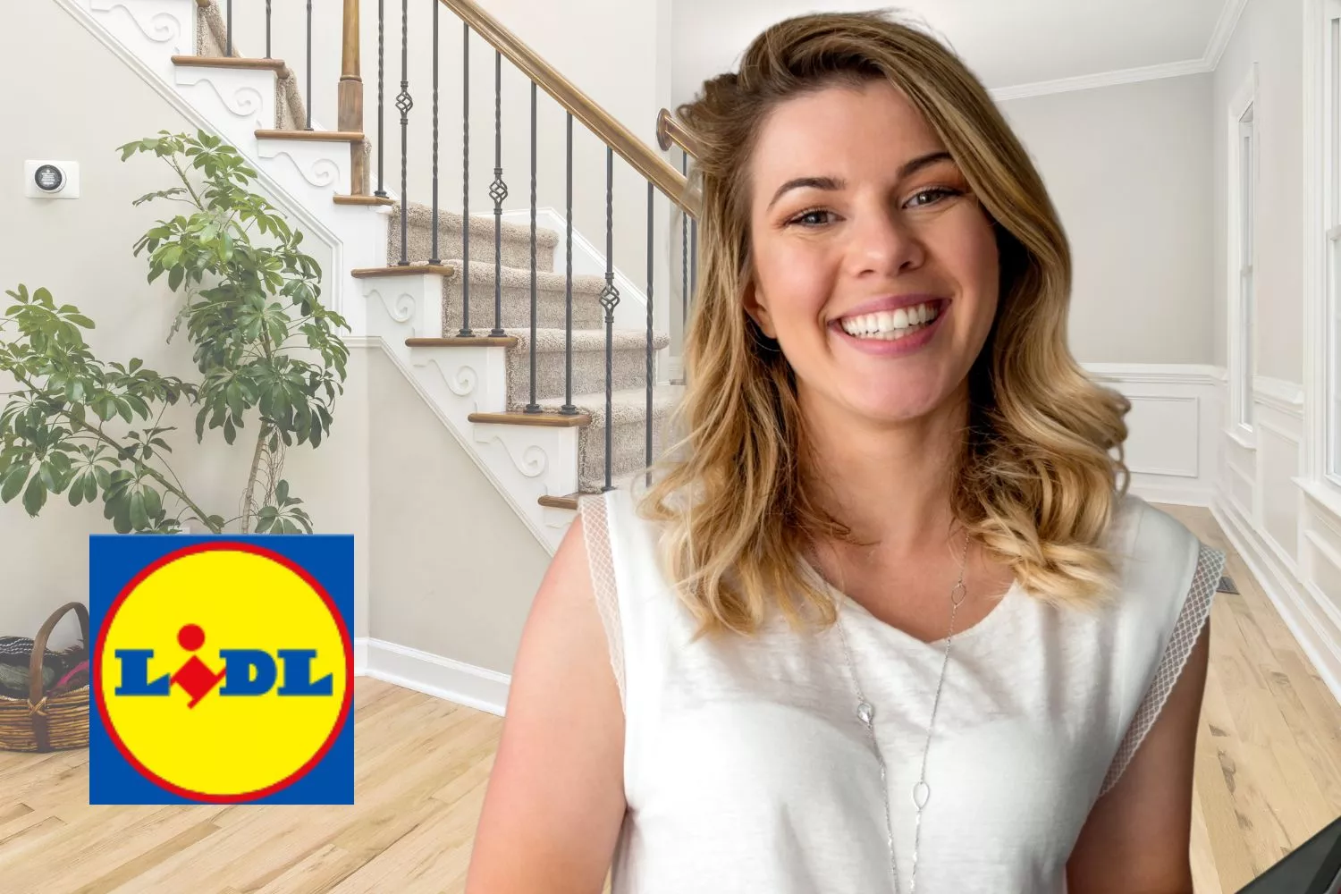 El logo de Lidl y una mujer en su casa / Fotomontaje CONSUMIDOR GLOBAL