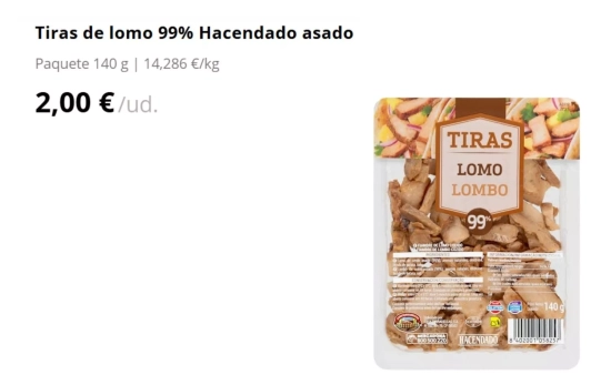 Tiras de lomo 99% Hacendado asado/ MERCADONA