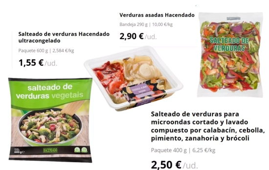 Tipos de verduras de Mercadona con los que acompañar las nuevas tiras de lomo/ Fotomontaje Consumidor Global