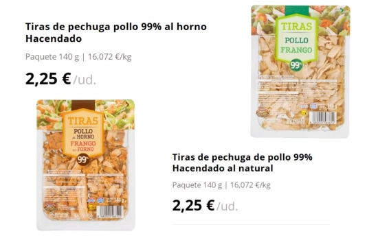 Tipos de tiras de pollo asado/ MERCADONA