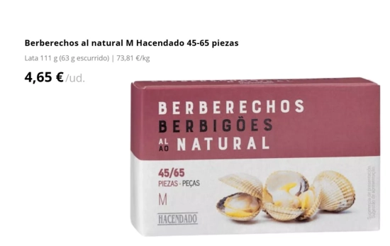 Berberechos al natural/ MERCADONA Berberechos al natural/ MERCADONA