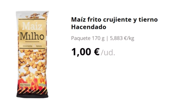 Maíz frito crujiente y tierno Hacendado/ MERCADONA Maíz frito crujiente y tierno Hacendado/ MERCADONA