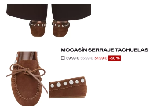 Mocasín serraje tachuelas/ MANGO OUTLET Mocasín serraje tachuelas/ MANGO OUTLET