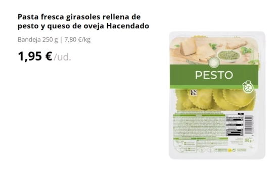Girasoles de pasta fresca rellenos de pesto y queso de oveja de Hacendado/ MERCADONA Girasoles de pasta fresca rellenos de pesto y queso de oveja de Hacendado/ MERCADONA
