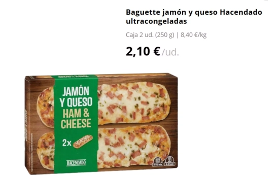 baguettes de jamón y queso Hacendado/ MERCADONA baguettes de jamón y queso Hacendado/ MERCADONA