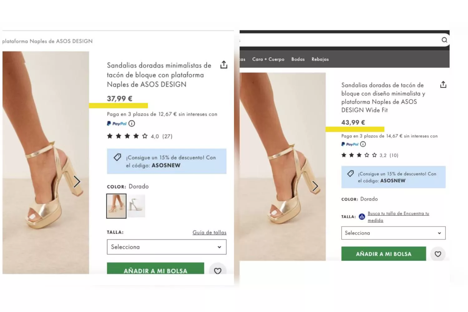 Sandalias de tacón Asos Design a 37,99 euros y 43,99   Fotomontaje CG