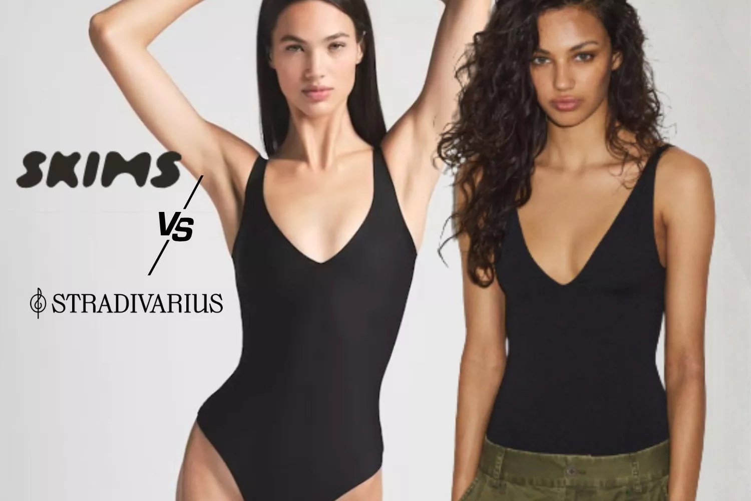 El body top ventas de 120 euros de Skims tiene nuevo clon en Stradivarius / Fotomontaje Consumidor Globaltaje 