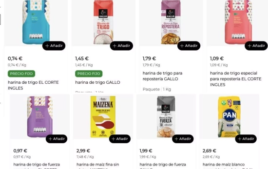 Distintos tipos de harinas vendidas en el supermercado El Corte Inglés / Fotomontaje CG