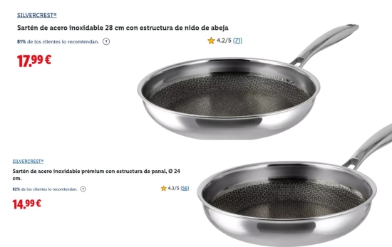 Sartenes de acero inoxidable con estructura de nido de abeja/ LIDL