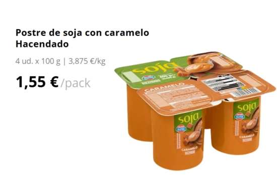 Postre de soja con caramelo Hacendado/ MERCADONA Postre de soja con caramelo Hacendado/ MERCADONA