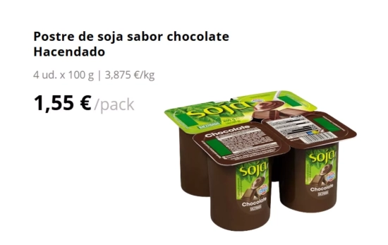 Postre de soja sabor chocolate Hacendado/ MERCADONA Postre de soja sabor chocolate Hacendado/ MERCADONA