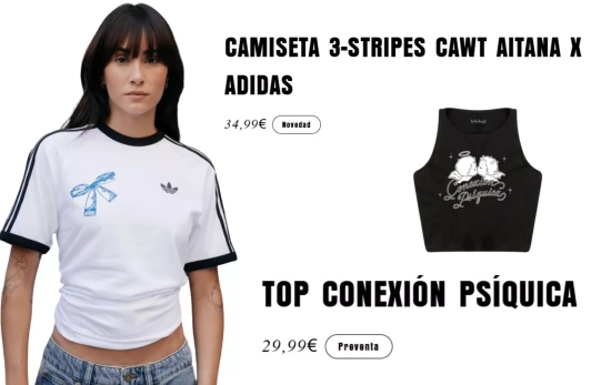 Camiseta y top de Aitana que se venderán en su 'pop up' de Bilbao/ tienda.aitanamusic.eS