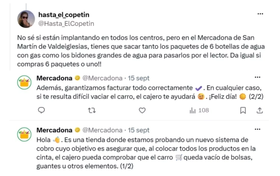 na clienta de San Martín de Valdeiglesias se queja en X del nuevo modelo de pago de Mercadona/ Visto en @X na clienta de San Martín de Valdeiglesias se queja en X del nuevo modelo de pago de Mercadona/ Visto en @X