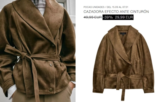 CAZADORA EFECTO ANTE CINTURÓN/ ZARA CAZADORA EFECTO ANTE CINTURÓN/ ZARA