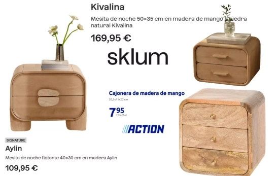 Comparativa de la cajonera de Action con las mesitas de Sklum/ Fotomontaje Consumidor Global Comparativa de la cajonera de Action con las mesitas de Sklum/ Fotomontaje Consumidor Global