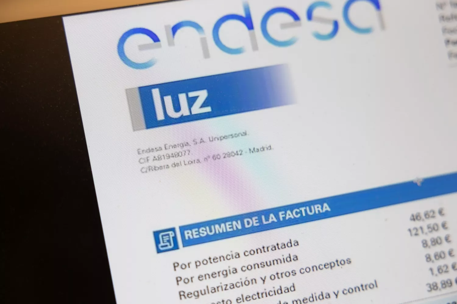 Detalle de una factura de la luz de Endesa   Jesús Hellín   EP