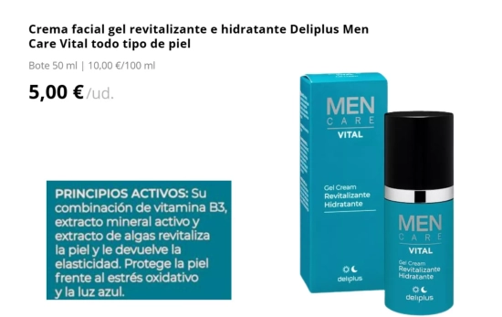 Gel Cream Revitalizante Hidratante Men Care Vital de Deliplus/ MERCADONA