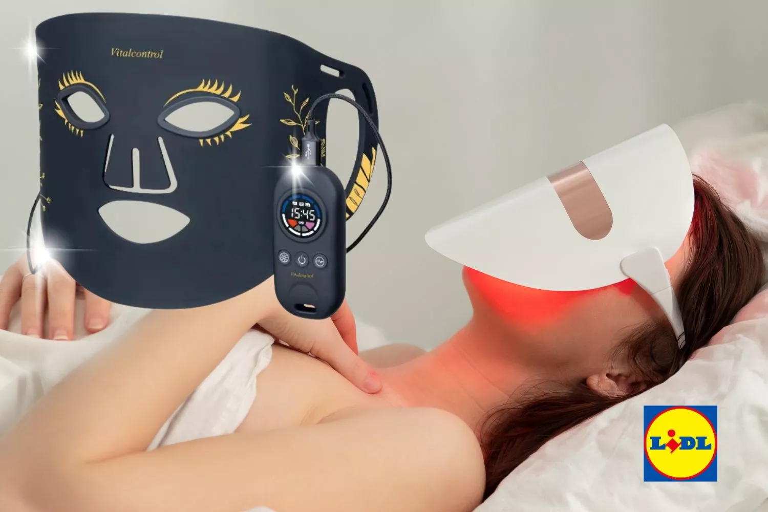 La máscara facial LED de Lidl / Fotomontaje CONSUMIDOR GLOBAL