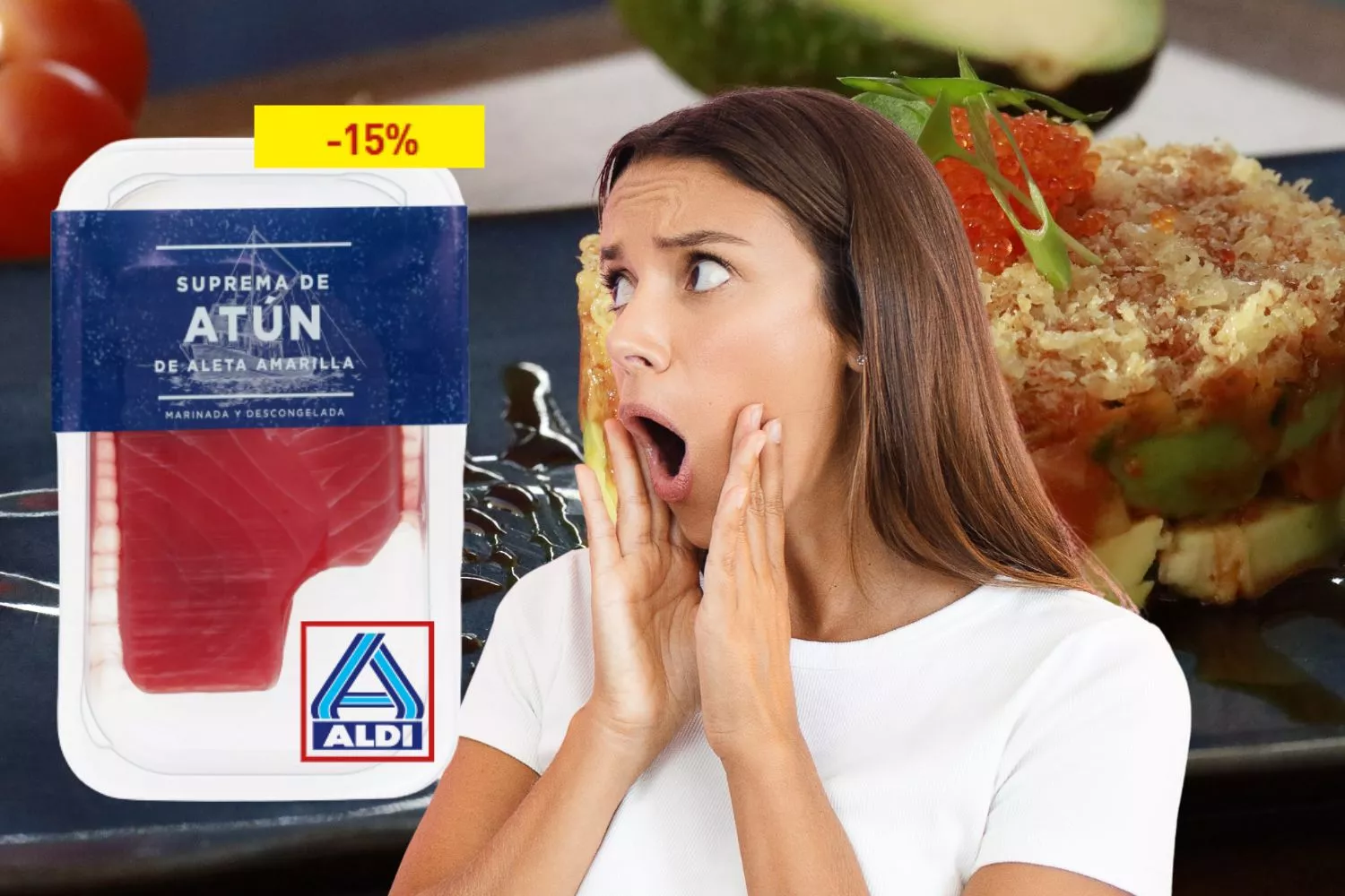 Aldi rebaja sus supremas de atún más que ningún supermercado para hacer un tartar barato y delicioso/ Fotomontaje Consumidor Global