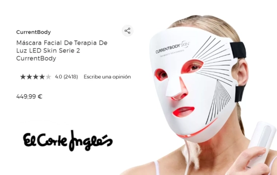 Máscara Facial De Terapia De Luz LED Skin Serie 2 CurrentBody/ EL CORTE INGLÉS Máscara Facial De Terapia De Luz LED Skin Serie 2 CurrentBody/ EL CORTE INGLÉS