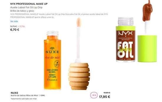 Lip Oils de Nyx y Nuxe de miel/ Fotomontaje Consumidor Global Lip Oils de Nyx y Nuxe de miel/ Fotomontaje Consumidor Global