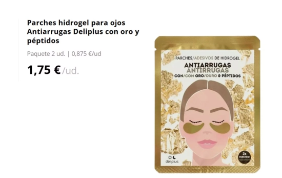 Parches hidrogel para ojos Antiarrugas Deliplus con oro y péptidos/ MERCADONA Parches hidrogel para ojos Antiarrugas Deliplus con oro y péptidos/ MERCADONA