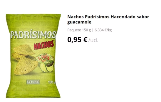 Nachos Padrísimos Hacendado sabor guacamole/ MERCADONA Nachos Padrísimos Hacendado sabor guacamole/ MERCADONA