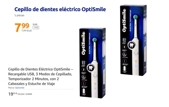 Cepillo de dientes OptiSmile, distinto precio en Amazon que en Action