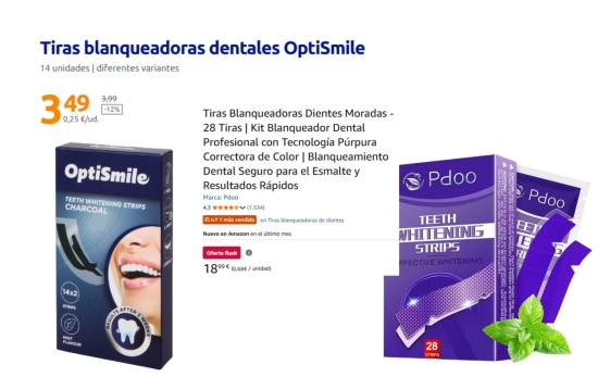 Tiras dentales blanqueadoras de Action y Amazon