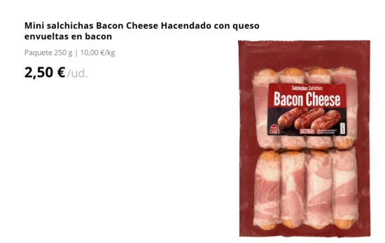 Mini salchichas con queso envueltas en bacon/ MERCADONA Mini salchichas con queso envueltas en bacon/ MERCADONA