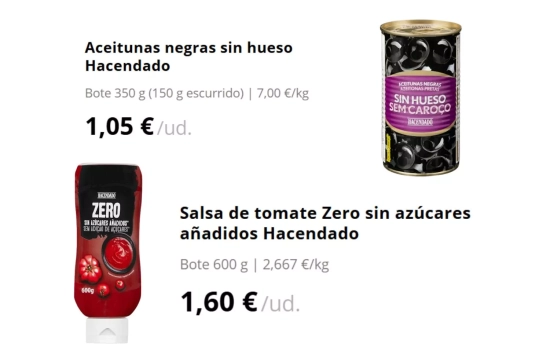 Aceitunas y kétchup 0%/ MERCADONA Aceitunas y kétchup 0%/ MERCADONA
