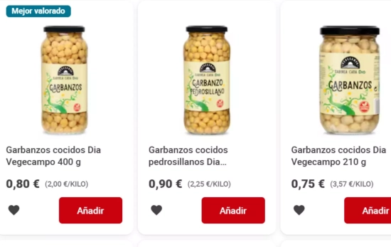 Los garbanzos disponibles en Dia / DIA Los garbanzos disponibles en Dia / DIA