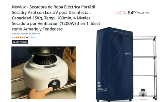 Secadora de Ropa Eléctrica Portátil Secadry Azul con Luz UV para Desinfectar/ AMAZON Secadora de Ropa Eléctrica Portátil Secadry Azul con Luz UV para Desinfectar/ AMAZON
