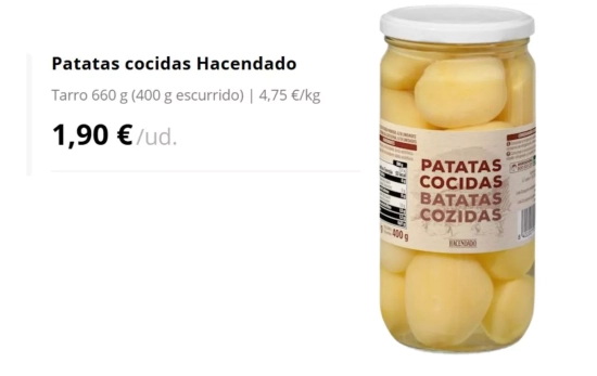 Patatas cocidas Hacendado/ MERCADONA Patatas cocidas Hacendado/ MERCADONA