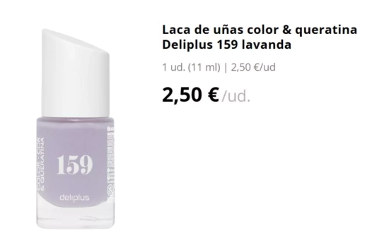 Laca de uñas color & queratina Deliplus 159 lavanda/ Mercadona
