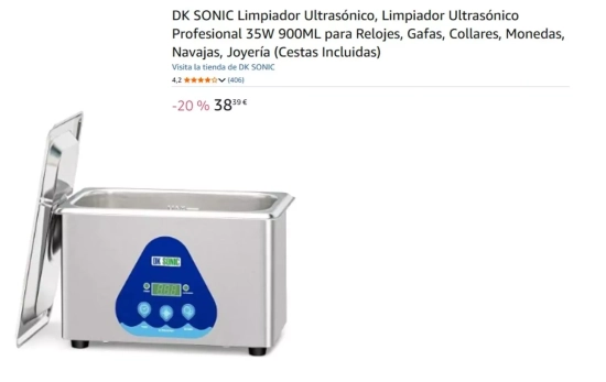 DK SONIC Limpiador Ultrasónico, Limpiador Ultrasónico Profesional 35W 900ML para Relojes, Gafas, Collares, Monedas, Navajas, Joyería/ AMAZON DK SONIC Limpiador Ultrasónico, Limpiador Ultrasónico Profesional 35W 900ML para Relojes, Gafas, Collares, Monedas, Navajas, Joyería/ AMAZON