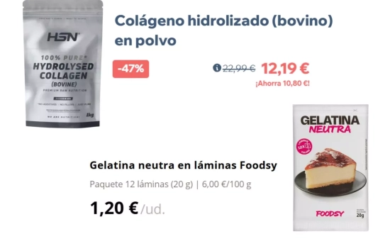 Colágeno bovino y gelatina neutra/ HSN & MERCADONA Colágeno bovino y gelatina neutra/ HSN & MERCADONA