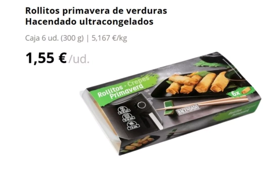 Rollitos primavera de verduras Hacendado ultracongelados/ MERCADONA Rollitos primavera de verduras Hacendado ultracongelados/ MERCADONA