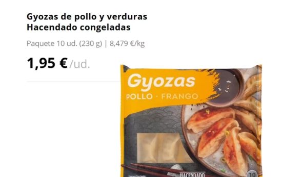 Gyozas de pollo y verduras Hacendado congeladas/ MERCADONA Gyozas de pollo y verduras Hacendado congeladas/ MERCADONA
