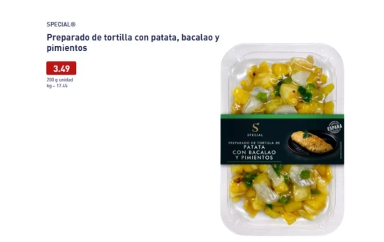 Preparado de tortilla con patata, bacalao y pimientos/ ALDI Preparado de tortilla con patata, bacalao y pimientos/ ALDI