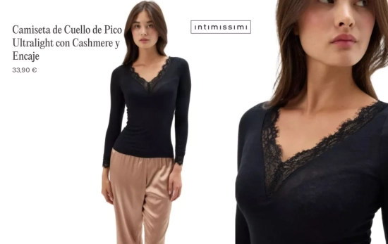 Camiseta encaje cuello pico/ INTIMISSIMI