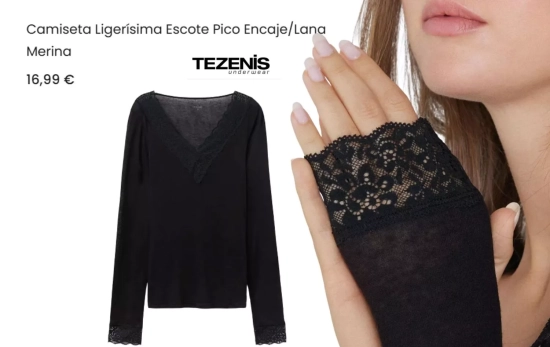Camiseta encaje cuello pico/ TEZENIS