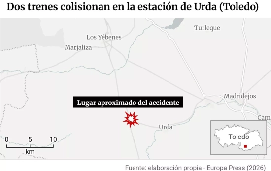 Mapa con localización del accidente en la estación de Urda (Toledo) / EUROPA PRESS