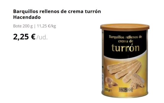 Barquillos rellenos de crema turrón Hacendado/ MERCADONA Barquillos rellenos de crema turrón Hacendado/ MERCADONA
