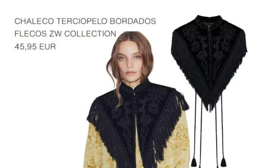 CHALECO TERCIOPELO BORDADOS FLECOS ZW COLLECTION/ ZARA