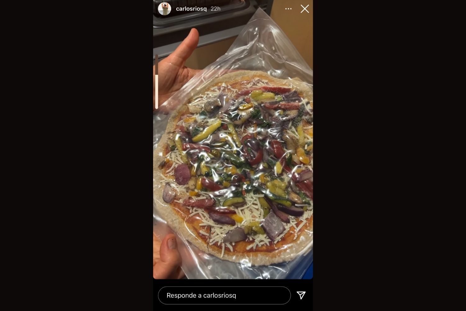El 'story' en que Ríos muestra su próximo lanzamiento: una pizza