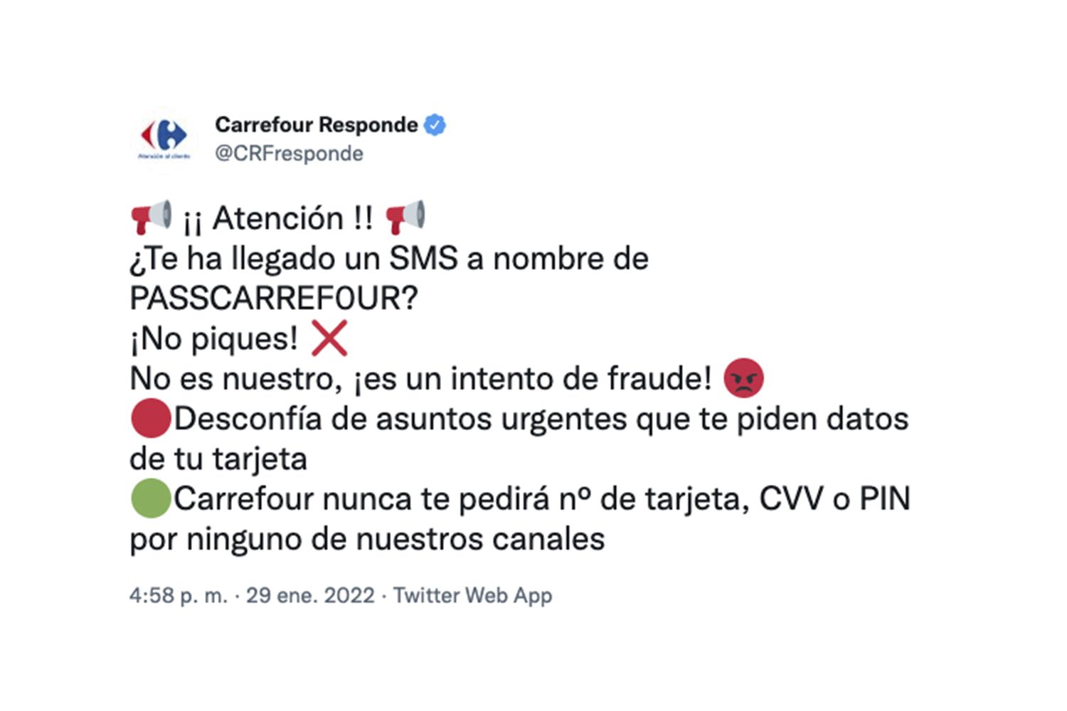 La respuesta de Carrefour sobre la desactivación de la tarjeta / TWITTER